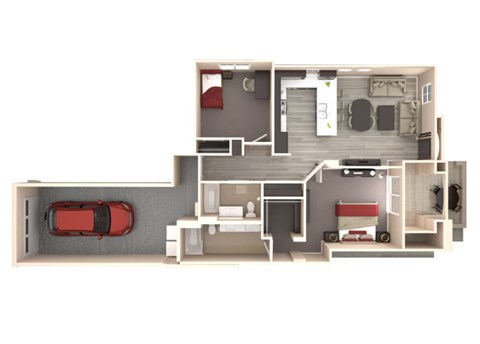 Floor plan for 2 beds, 2 baths, 1041 sqft
